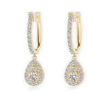 Round Diamond Halo Drop Hoops Earrings, thumbnail 1
