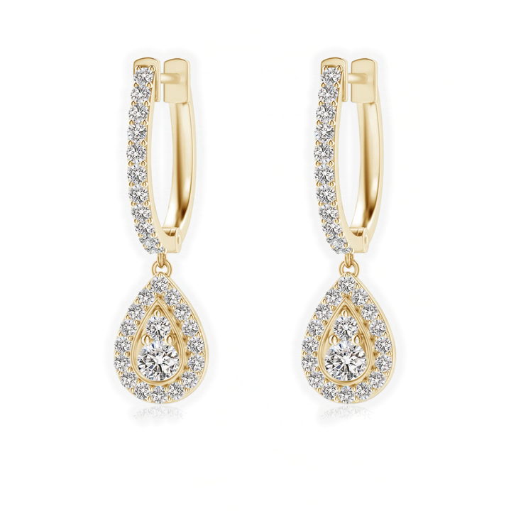 Round Diamond Halo Drop Hoops Earrings