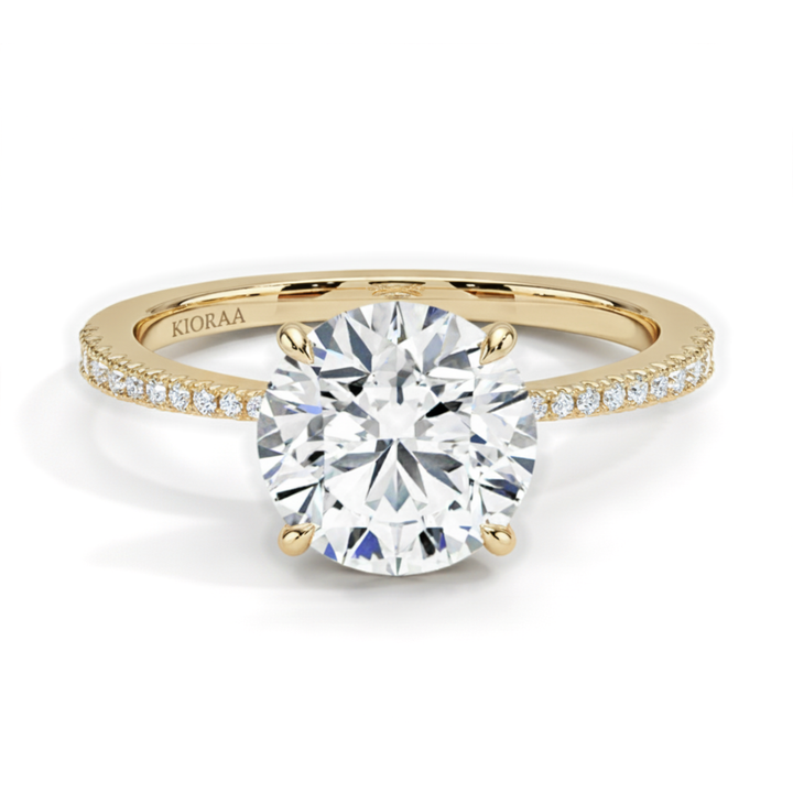 Round Petal Pave Setting Engagement Ring