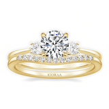 Round Shape Three Stone Diamond Ring with Half Coverage Eternity Wedding Band, thumbnail 1