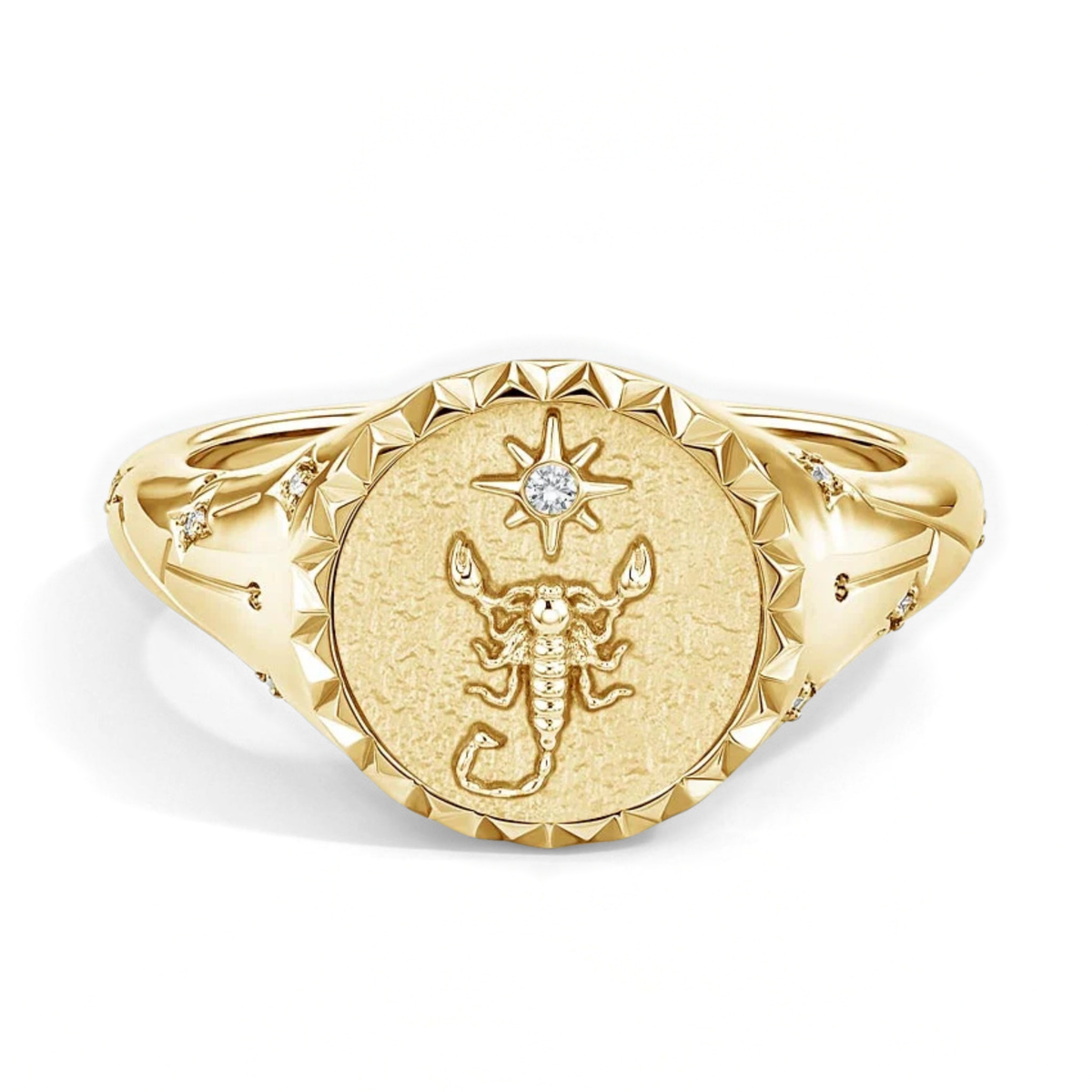 Scorpio Zodiac Icon Signet Diamond Ring