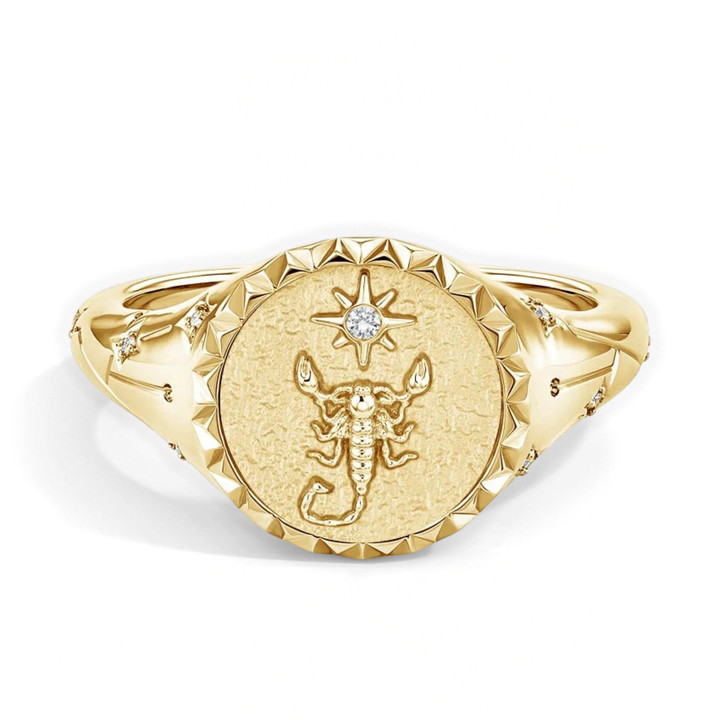 Scorpio Zodiac Icon Signet Diamond Ring
