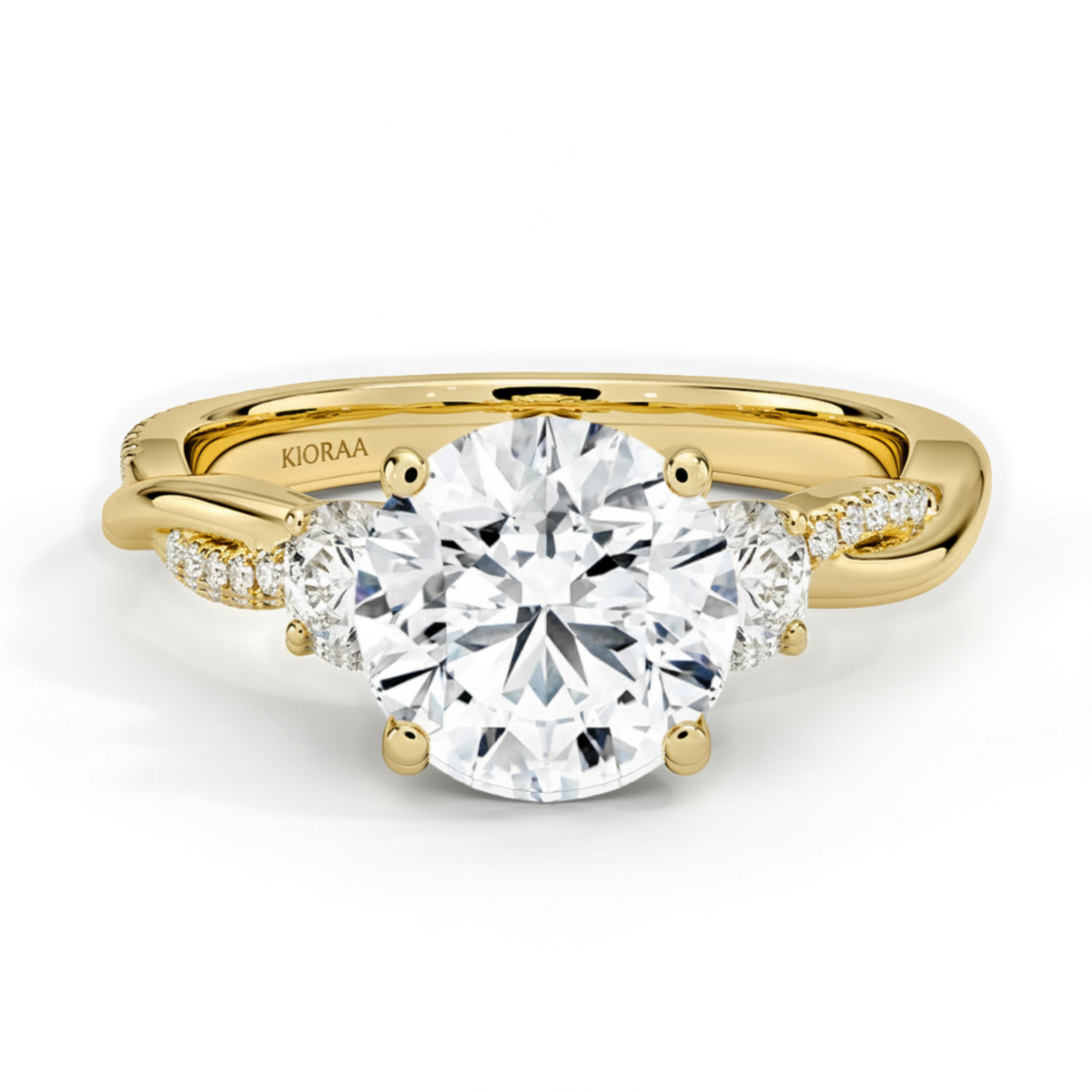 Twist Round Diamond Three Stone Engagement Ring