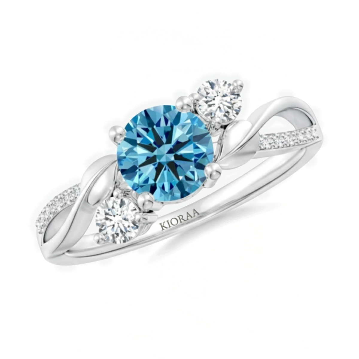 Twisted Fancy Blue Round Cut Diamond Engagement Ring